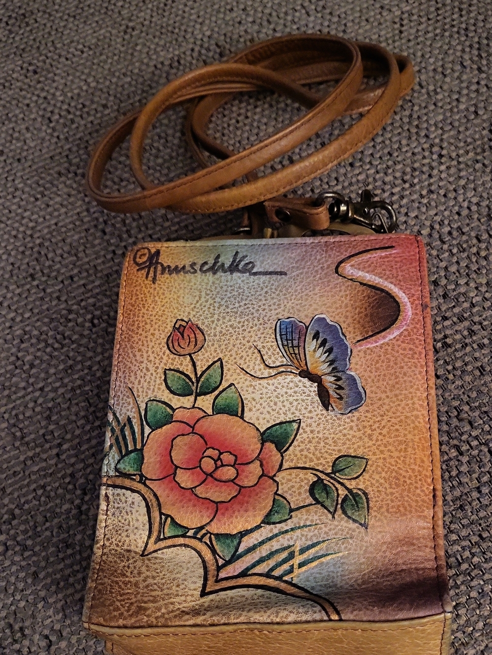Anuschka Hand-Painted Leather Crossbody in Multicolor Floral
